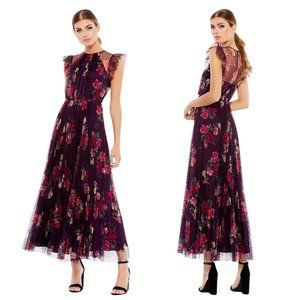 Mac Duggal | FLORAL FLUTTER SLEEVE MIDI DRESS #2143